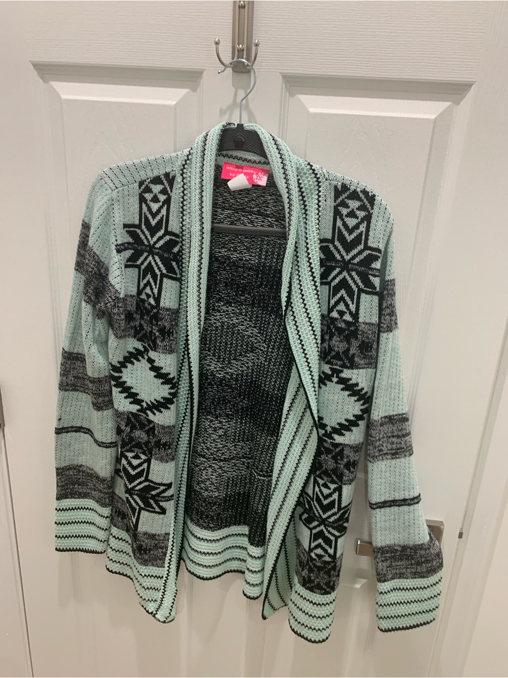 Womenās Mint Patterned Open-Front Cardigan Sweater